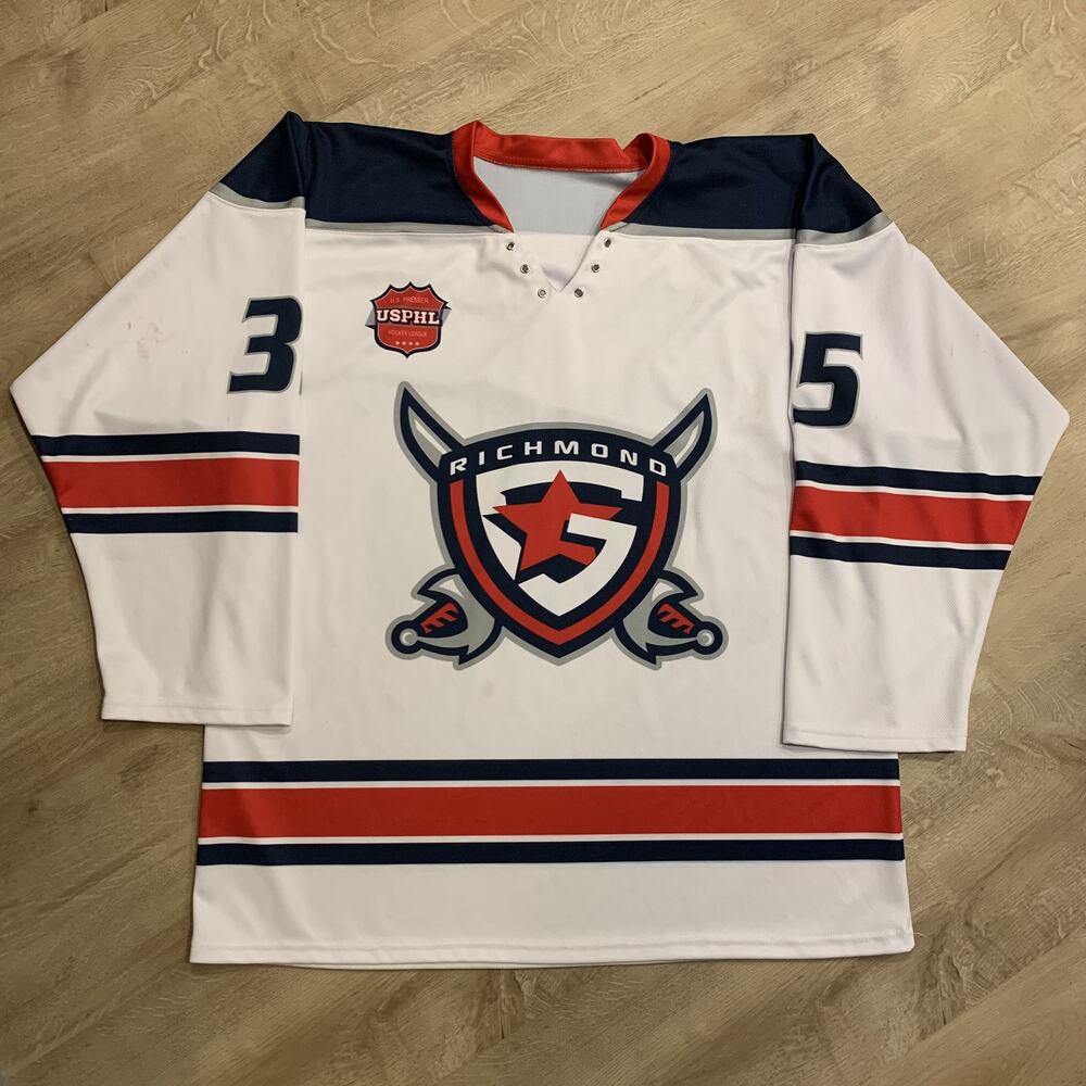 USPHL Richmond Generals #35 Hockey Game Worn Jersey Men's 3XL White Ryan Creenan